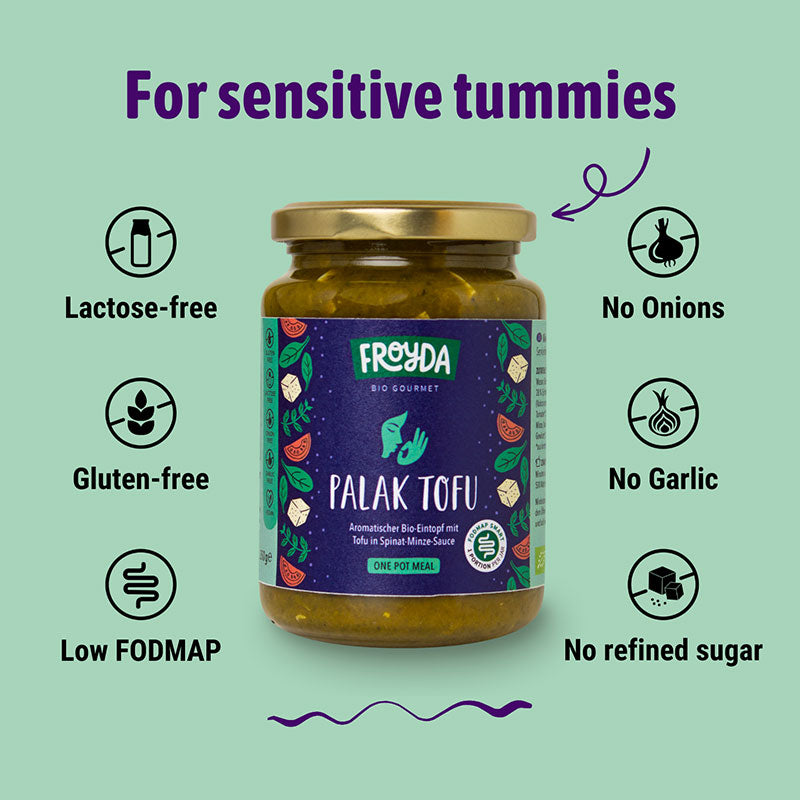 Froyda organic Palak Tofu jar - gluten-free and lactose-free ready meal.