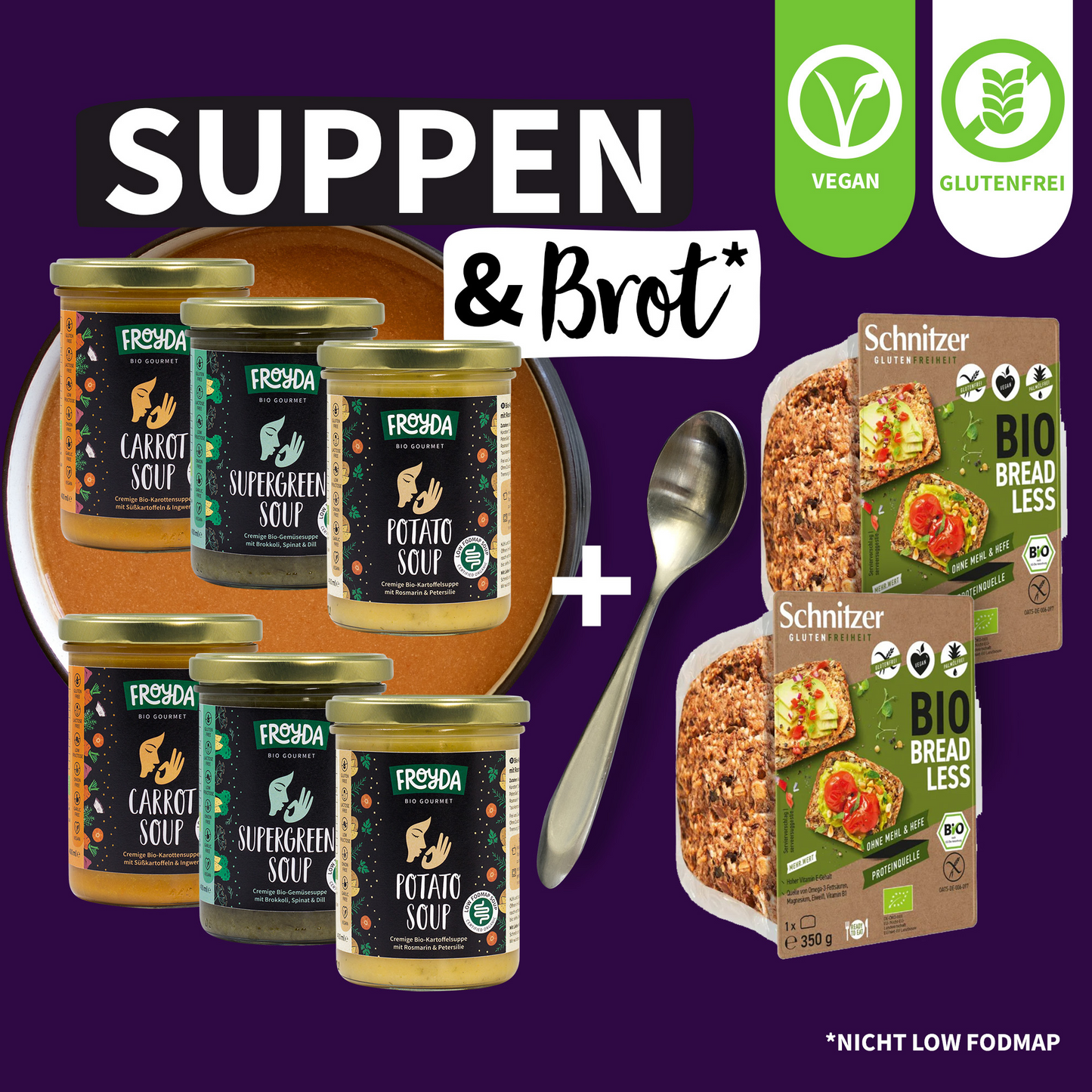 Froyda Suppen und Brot Kombi-Box - glutenfrei, laktosefrei und vegan