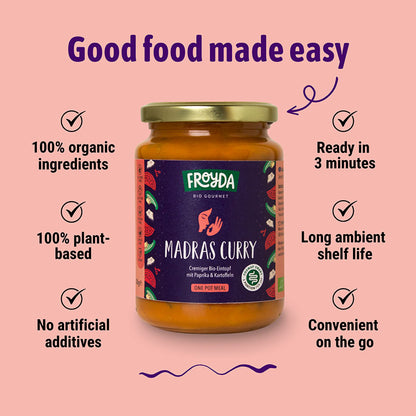Froyda organic Madras Curry jar - vegan plant-based ready meal